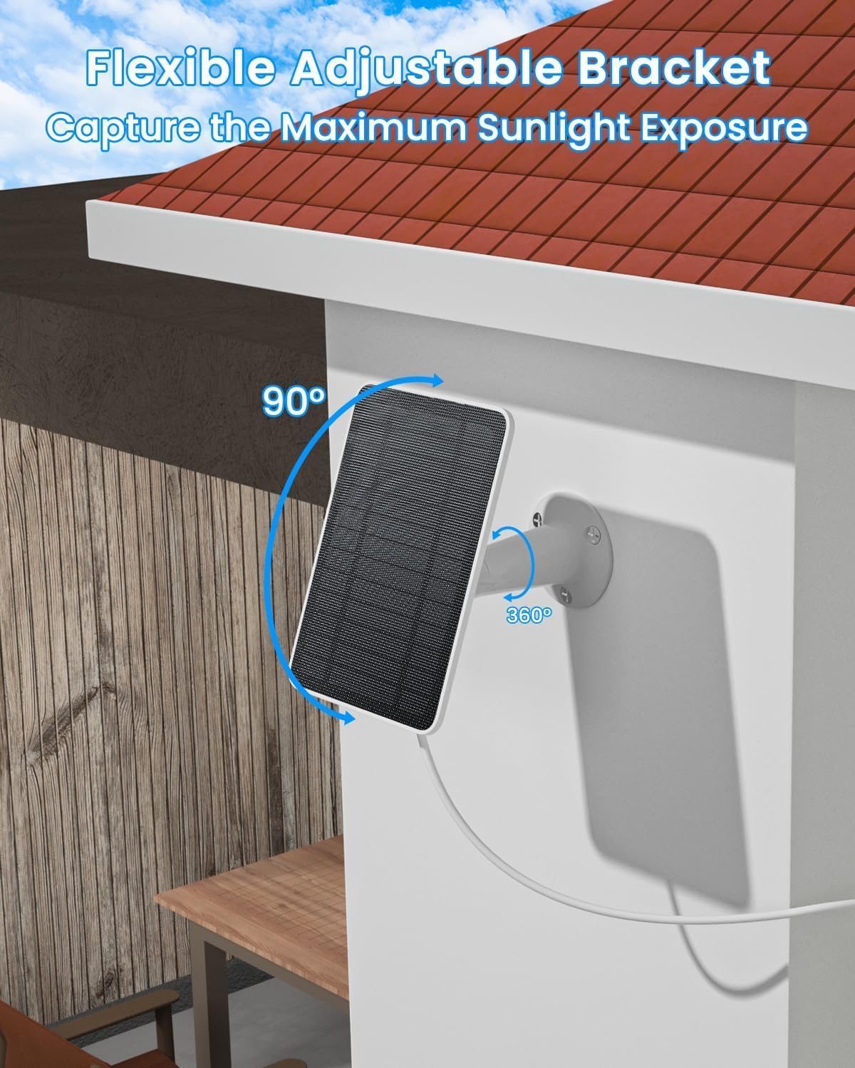 Solar Panel Charger Compatible with Arlo Essential 2K Outdoor(2nd Gen)/Essential XL Camera(2nd Gen)/Essential Spotlight, 5W Solar Panel with IP65 Waterproof 10ft Micro USB-C Cable (2 Pack)