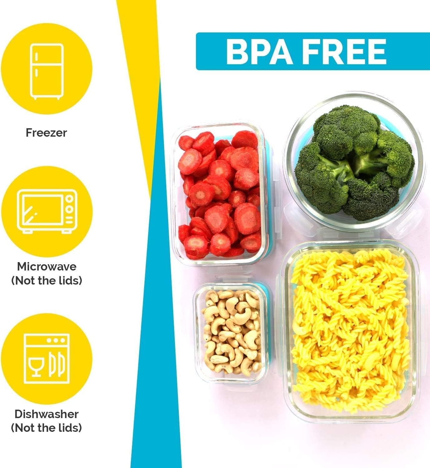 Kichly 18pcs Glass Food Storage Containers with Airtight Lids, BPA Free and FDA Approved, 9 Lids and 9 Containers for Meal Prep, Pantry Organizers, Freezer to Oven Safe, Glass Lunch Boxes,Food Savers