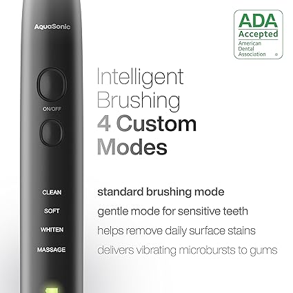 Aquasonic Black Series Ultra Whitening Toothbrush – ADA Accepted Electric Toothbrush- 8 Brush Heads & Travel Case – 40,000 VPM Electric Motor & Wireless Charging - 4 Modes w Smart Timer