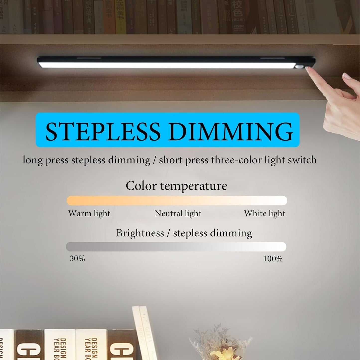 Closet Light, Coolqiya Led Under Cabinet Lighting, Rechargeable Motion Sensor Closet Light Under Cabinet Magnet Wireless Stick-Anywhere Night Light Bar for Wardrobe, Stairs, Kitchen (30cm Black 1pc)