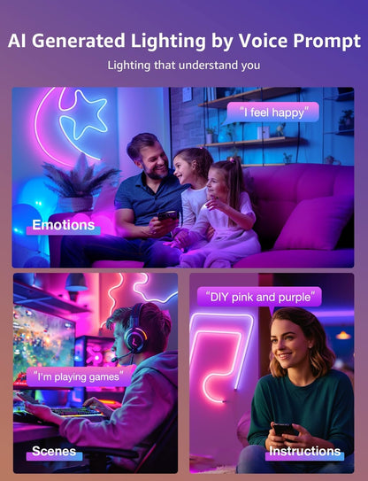 Lepro AI Neon Lights N1, RGBIC Neon Led Lights, Work with Alexa & Google Neon Rope Light, Music Sync neon led Strip Light, IP65 Outdoor Led Strip Lights Waterproof, LED Lights Strip for Bedroom, 20FT