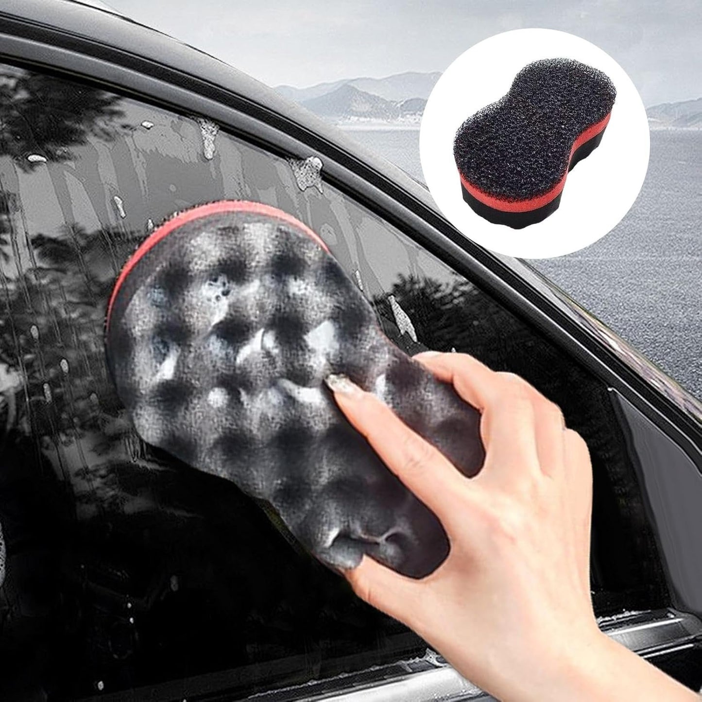 Car Wash Sponge, Buffing Sponge, 8.27-Inch Honeycomb Wax Applicator Pad, Auto Detailing Foam for Cleaning, Paint Protection, Fine Polishing, Waxing, Detailing