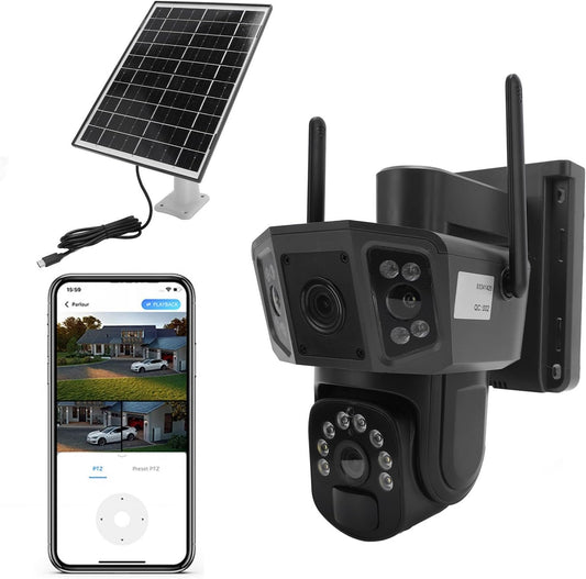 4K Security Camera with Solar Panel, WiFi 4G, Dual Lens, Color Night Vision, 2 Way Talk, 360Â° Pan 90Â° Tilt, Auto Tracking, Motion Detection, 8000mAh for Outdoor Use