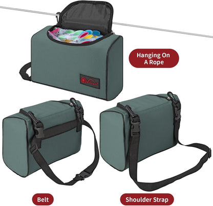 Vinsani Clothes Peg Bag Premium Zipped Waterproof Wearable Peg Storage Organiser Bag with Double Clips, Shoulder/Waist Strap Holds up to 300 Pegs Suitable for Indoor Outdoor Use â€“ Grey