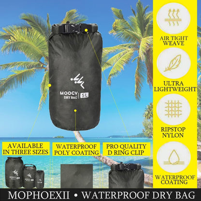 MOPHOEXII Waterproof Dry Bag,1pk or 3pk Lightweight Waterproof Storage Dry Sacks,5L, 20L and 50L Sizes Waterproof Pack Liner for Outdoor Camping Boating Hiking Rafting(Dark Green, 3 Pk - 5L, 20L,50L)