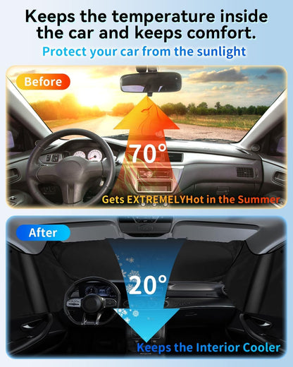 Car Windshield Sun Shade- Motomate Durable Reflective Material, Block Heat and Sun, Foldable Car Sun Shade, Car Interior Accessories,Car Shade Front Windshield to Block Harmful UV Rays, with a Pouch