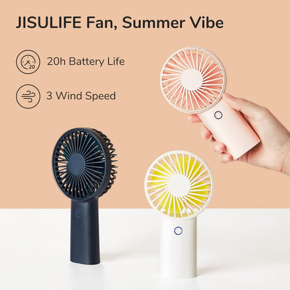 JISULIFE Handheld Fan with 20 Hours of Cooling, 4000mAh Battery, USB Rechargeable Portable Fan for Travel, Makeup, Concerts & Commute – Stay Cool Everywhere (White)