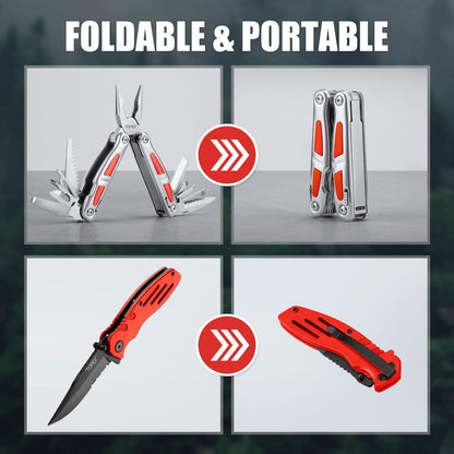 TOPEX 16-in-1 Multitool Pliers & Knife Set Professional Stainless Steel Multi-Function Tool with Safety Locking Folding Knife Pocket Knife for Camping Hiking Survival Fishing