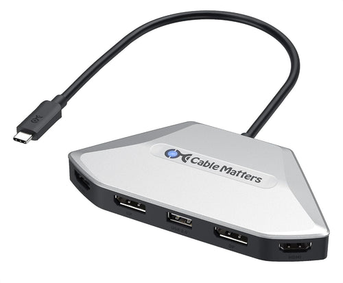 Cable Matters 4K Quad Display USB C MST Adapter, Windows Only, Supports Up to [8K@60Hz / 4X 4K@60Hz Video, 140W Charging], USB C Hub with 2X DisplayPort 2.1 and 2X HDMI 2.1, Thunderbolt 4/5 Compatible