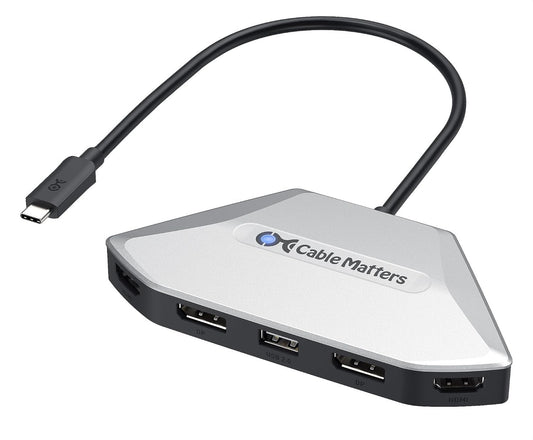 Cable Matters 4K Quad Display USB C MST Adapter, Windows Only, Supports Up to [8K@60Hz / 4X 4K@60Hz Video, 140W Charging], USB C Hub with 2X DisplayPort 2.1 and 2X HDMI 2.1, Thunderbolt 4/5 Compatible