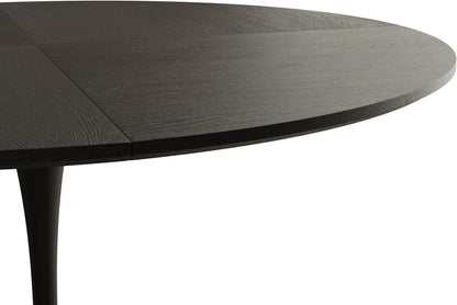 47.24" Modern Round Dining Table, Four Patchwork Tabletops with Black Color Solid Wood Grain Table Top, Metal Base Dining Table, End Table Leisure Coffee Table