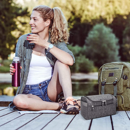 Toiletry Bag with Hanging Hook (25x14.5x15CM), Travel Case Waterproof Cosmetic Bag or Accessories, Shampoo, Makeup, Personal Items, Healthcare Organizer with Handle for Men and Women (Grey)