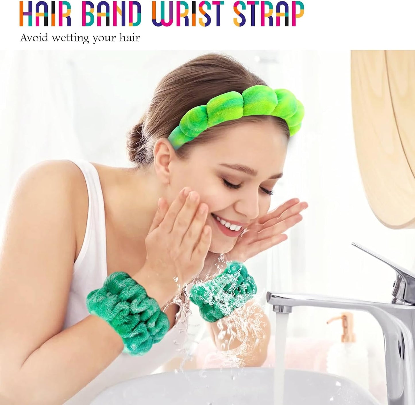 Hroevc 4PCS Tie-Dye Spa Headband and Wristband Set for Face Washing, Puffy Facial Terry Cloth Makeup Face Wash Headband for Women Girls（Tie-Dye 1）
