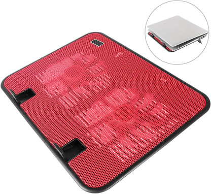 BRIGHTFUFU 14 Inch Notebook Cooler Dual Fan USB Laptop Cooling Pad Slim Stand Metal Panel Fan Red Ergonomic Design Anti Travel-Friendly