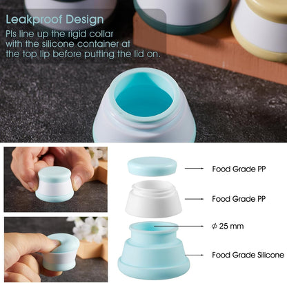 INSFIT Travel Containers for Toiletries, TSA Approved Silicone Cream Jars, Size Containers with Lids, 4PCS BPA Free Leakproof Accessories for Liquid Lotion with Labels & Mini Spatulas