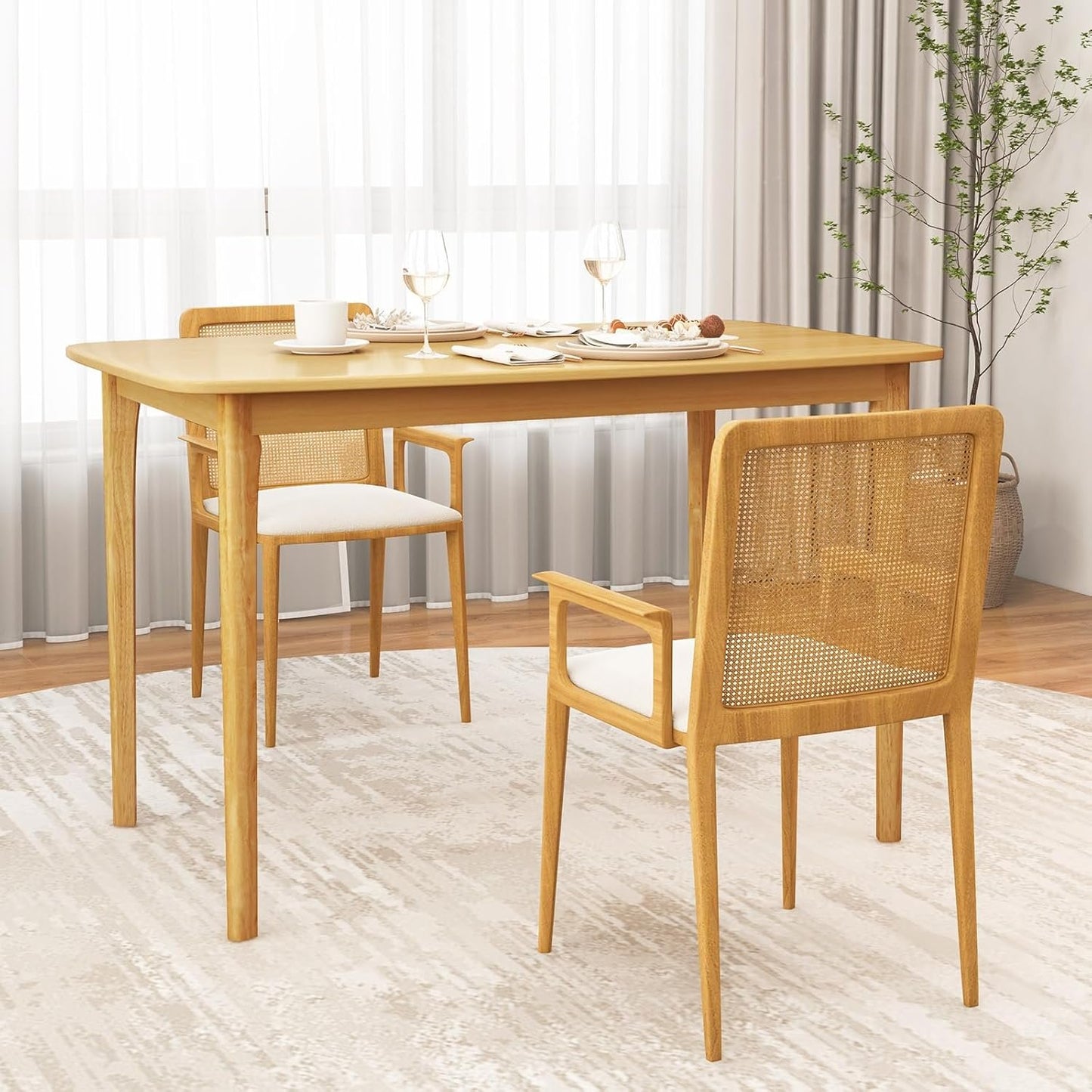 COSTWAY Dining Table, 48” Wooden Rectangular Kitchen Table with Solid Rubber Wood Legs, Spacious Tabletop, Modern Farmhouse Dinner Table for Kitchen, Dining Room, Restaurant