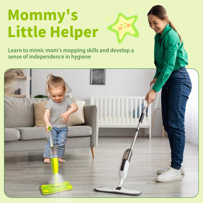 Yasterd Kids Spray Mop,Fun & Functional Toddler Cleaning Set,Real Working Mop for Floors,Pretend Play & Learning – Includes Spray Bottle, 2 Washable Microfiber Pads, Montessori Kids Cleaning Toy Set