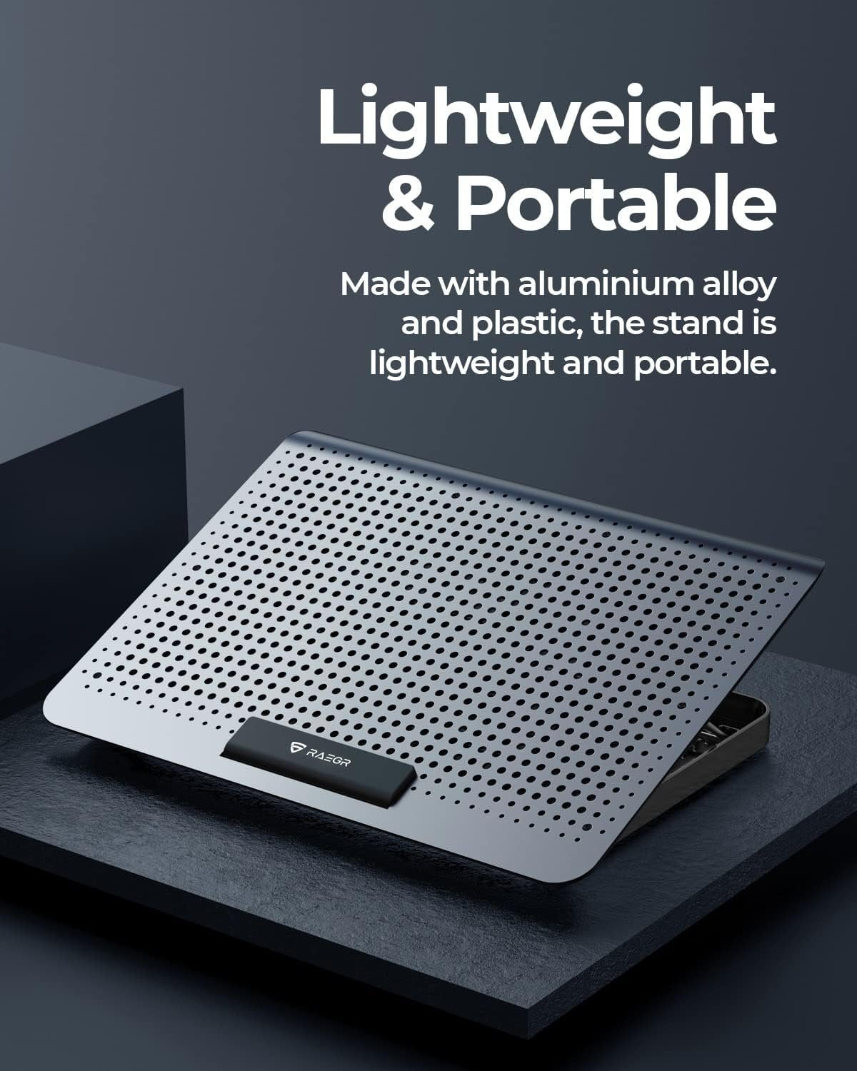 RAEGR RapidCool 900 Aluminium Laptop Cooling Pad |Two USB Port | with Multi-Angle Adjustment & Adjustable wind speed, Metal Support | Foldable Anti-Skid Baffle | Compatible with Laptops Upto 17-inches