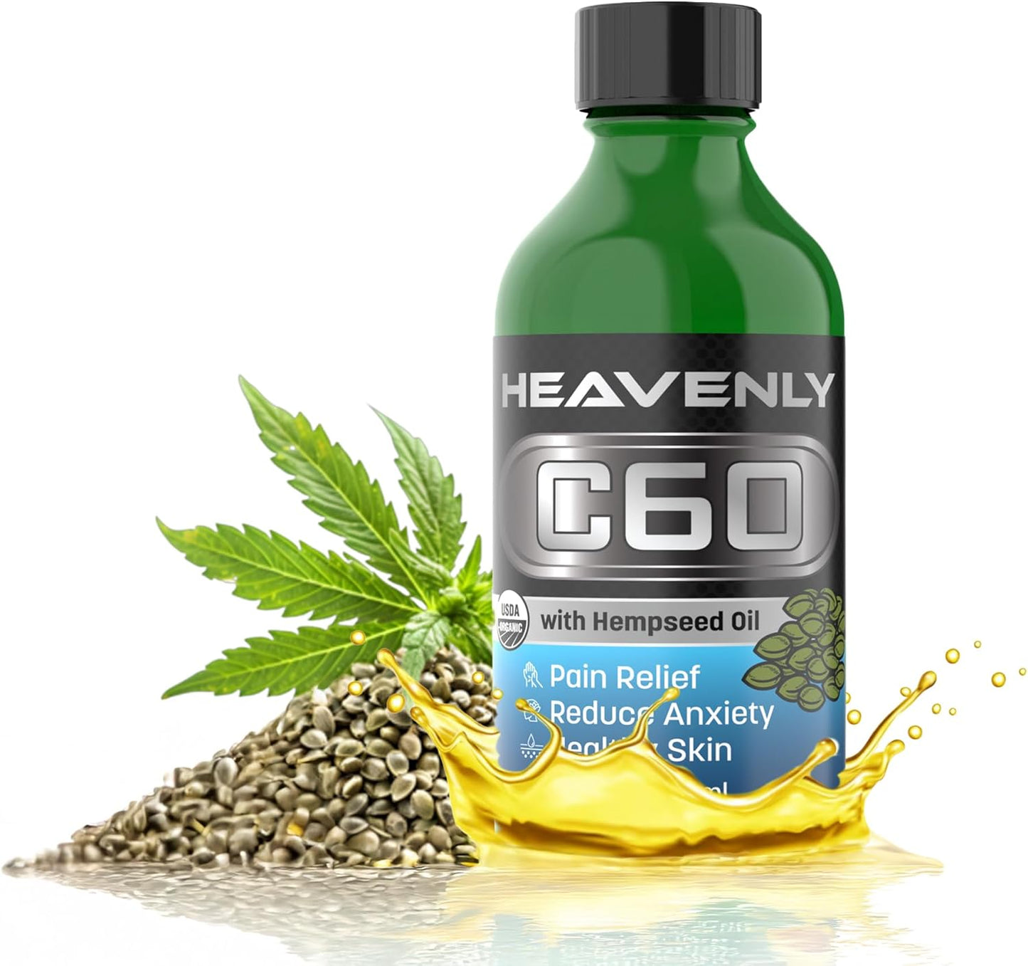 C60 Organic Hemp Seeds Oil - 99.99% C60, Food-Grade Supplement for Longevity & Wellness - 80mg C60 Organic Hemp Oil Boost Vitality, Anti-Aging Formula for Radiant Skin Lab-Tested for Purity