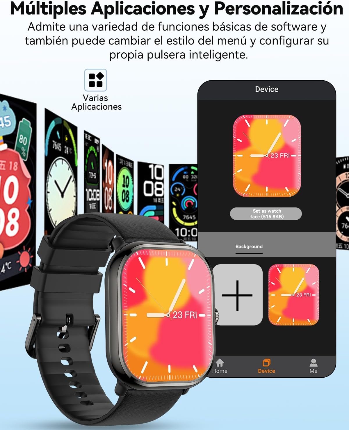 Musclez Smartwatch, Smart Watch for Women Men Kids, 1.96'' HD Touch Screen Pedometer, Calories, Heart Rate, Blood Pressure Monitor, IP68 Fitness Tracker (Black)