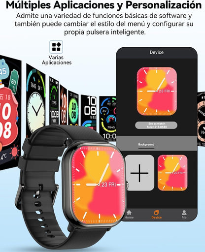Musclez Smartwatch, Smart Watch for Women Men Kids, 1.96'' HD Touch Screen Pedometer, Calories, Heart Rate, Blood Pressure Monitor, IP68 Fitness Tracker (Black)