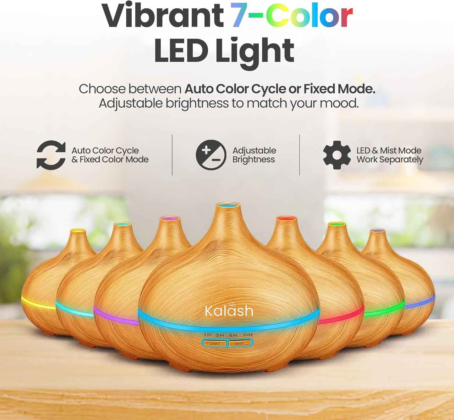 Kalash 500ml Essential Oil Diffuser & Humidifier – Ultrasonic Cool Mist Aroma Diffuser with Remote, 7 LED Lights, Timer, Auto Shut-Off | Oil Diffuser for Home, Yoga, Spa, Bedroom – Light Wood