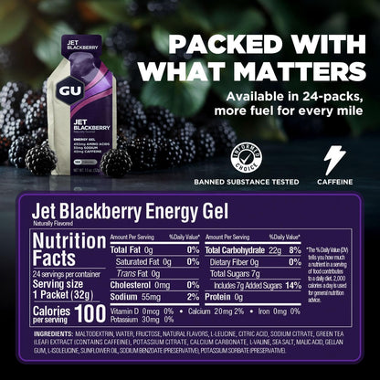 GU ENERGY Original Sports Nutrition Energy Gel, Jet Blackberry, 24-Count