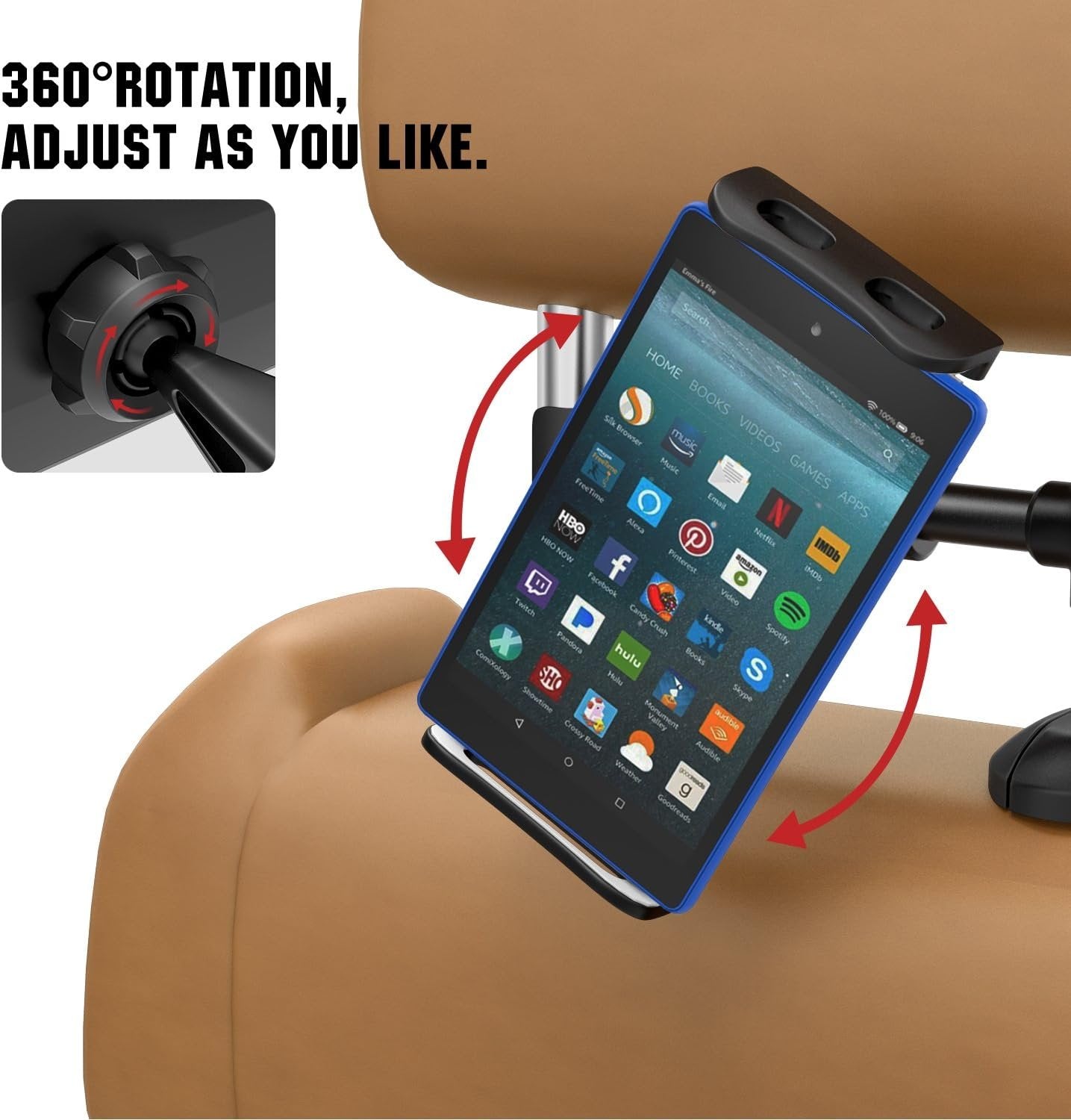 MoKo Headrest Phone/Tablet Car Mount, Adjustable Tablet Holder for 4-12.9" Devices, Fit with iPhone 16/Pro/Pro Max/Plus, iPhone 15/Pro/Plus/Pro Max, iPhone 14 Pro Max/14, iPad Air 4/Mini 6,Black
