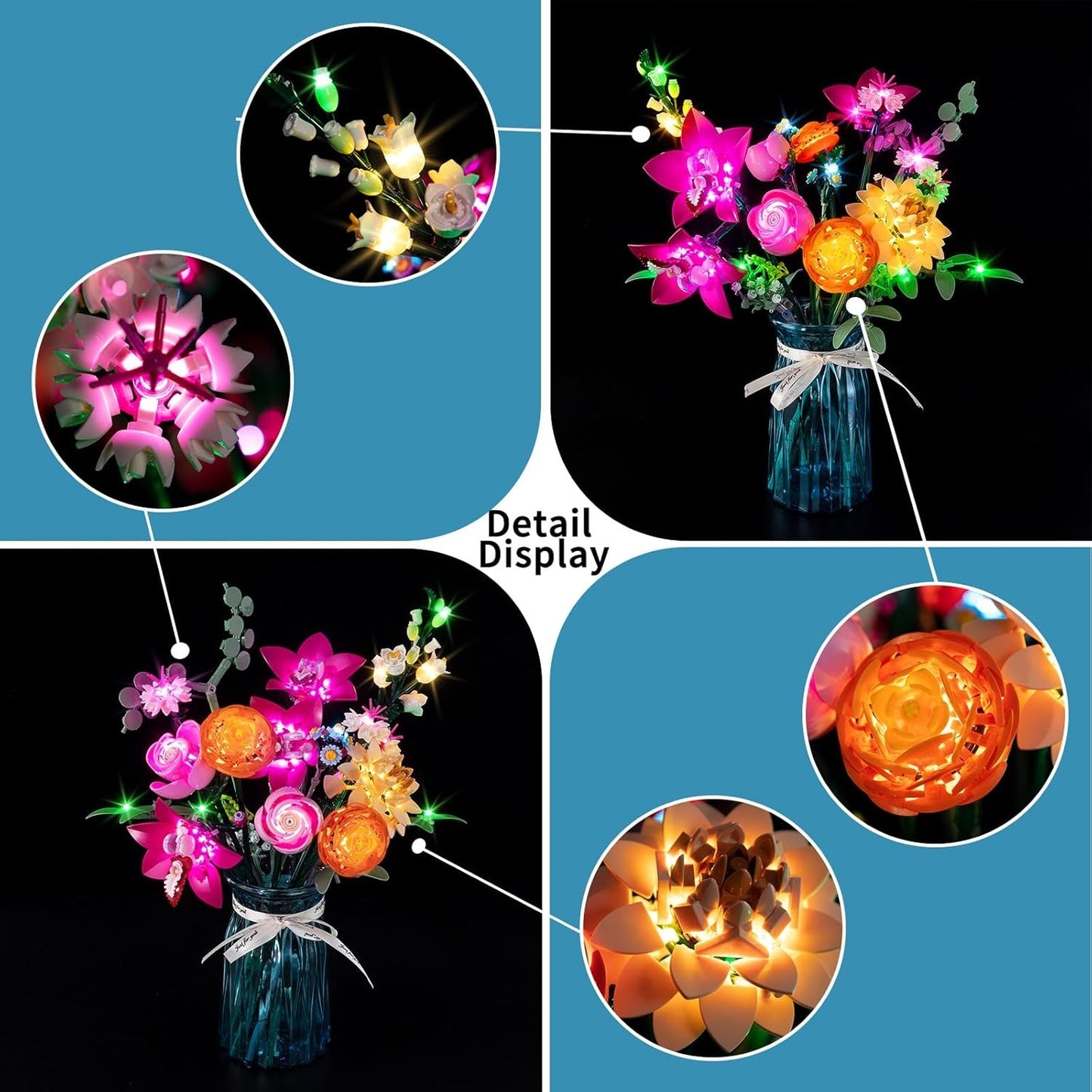 BrickSoul Led Light Kit for Leg0 10342 Botanicals Pretty Pink Flower Bouquet Building Set