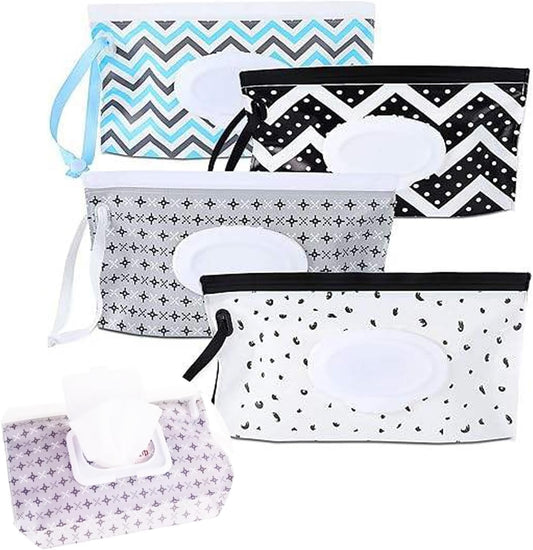 4pcs Baby Wipe Dispenser, Portable Refillable Baby Wipes Container for Diaper, Wipe Dispenser for Travel, Reusable Travel Wet Wipe Pouch for Outdoor, Camping, Hiking.