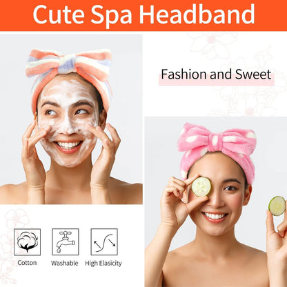 KECUCO 8 Pcs Spa Headband Soft Bow Hair Band Skincare Headbands for Washing Face Women Facial Makeup Headband Cute Head Wraps for Spa Shower Makeup Whasing Face (Multicolor A)