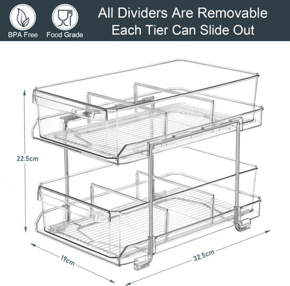 2 Sets of 2 Tier Clear Organizer with Dividers, Bathroom Organizers and Storage, Pull Out Under Sink Organizer, Closet Organizers and Storage, Kitchen Organizers and Storage
