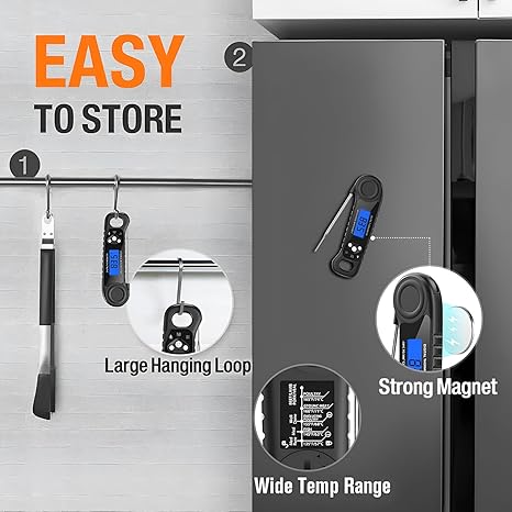Meat Thermometer Digital, Instant Read Food Thermometer - Waterproof w/Backlight for Cooking Deep Fry BBQ Grill Smoker Roast and Candy Thermometer, Camping & Kitchen Essentials
