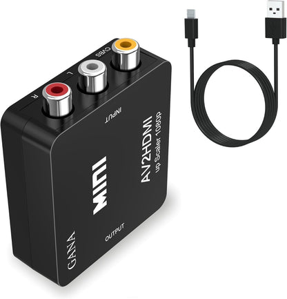 GANA RCA to HDMI, 1080P Mini RCA Composite CVBS AV to HDMI Video Audio Converter Adapter Supporting PAL/NTSC with USB Charge Cable for PC Laptop Xbox PS4 PS3 TV STB VHS VCR Camera DVD