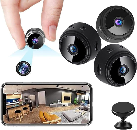 Suonady-Spy Focus Magnetic Mini Security Camera 3pack Mini Surveillanc Camer WiFi Wireless Small Security Camera for Home Indoor/Outdoor Black