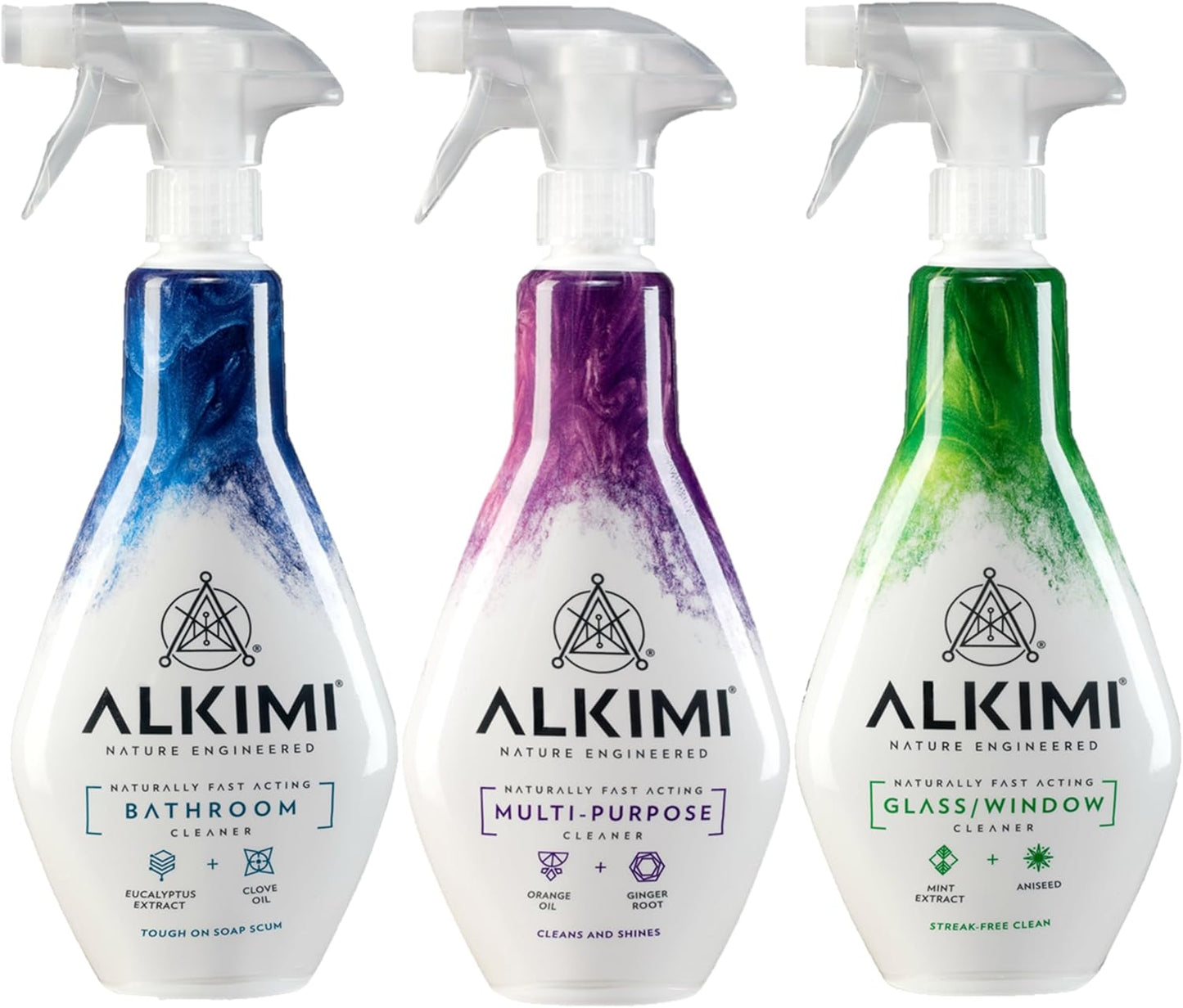 ALKIMI Home Essentials Cleaning, Variety Pack of 3 – Multipurpose, Bathroom & Glass Window Cleaner Spray – Natural Household Supplies Antibacterial Eco Cleaning Sprays