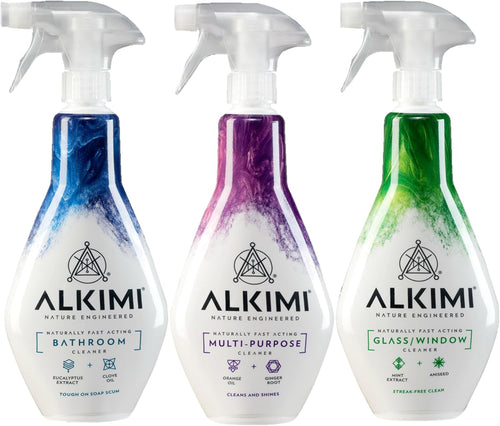 ALKIMI Home Essentials Cleaning, Variety Pack of 3 – Multipurpose, Bathroom & Glass Window Cleaner Spray – Natural Household Supplies Antibacterial Eco Cleaning Sprays