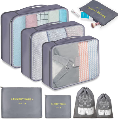 8 Piece Travel Organizer Set, Suitcase Organizer, Space Saver Travel Pouches, Suitcase Organizer for Clothes, Shoes and Underwear