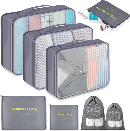 8 Piece Travel Organizer Set, Suitcase Organizer, Space Saver Travel Pouches, Suitcase Organizer for Clothes, Shoes and Underwear