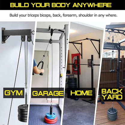Pulley System for Exercise, 3 in 1 Pulley Cable System with LAT Pulldown Bar/ Tricep Rope/ 2M Gym Cable, Pro Weight Pulley System for Shoulder/Gym, Home Pulley Gym, Fitness Pulley Machine Attachments