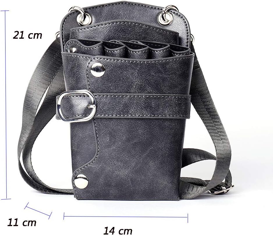 Scissors Pouch PU Leather Salon Barber Hairdressing Scissors Holster Hair Stylist Tools Bag Comb Shear Holster Waist Shoulder Belt (Grey)
