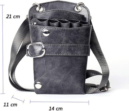 Scissors Pouch PU Leather Salon Barber Hairdressing Scissors Holster Hair Stylist Tools Bag Comb Shear Holster Waist Shoulder Belt (Grey)