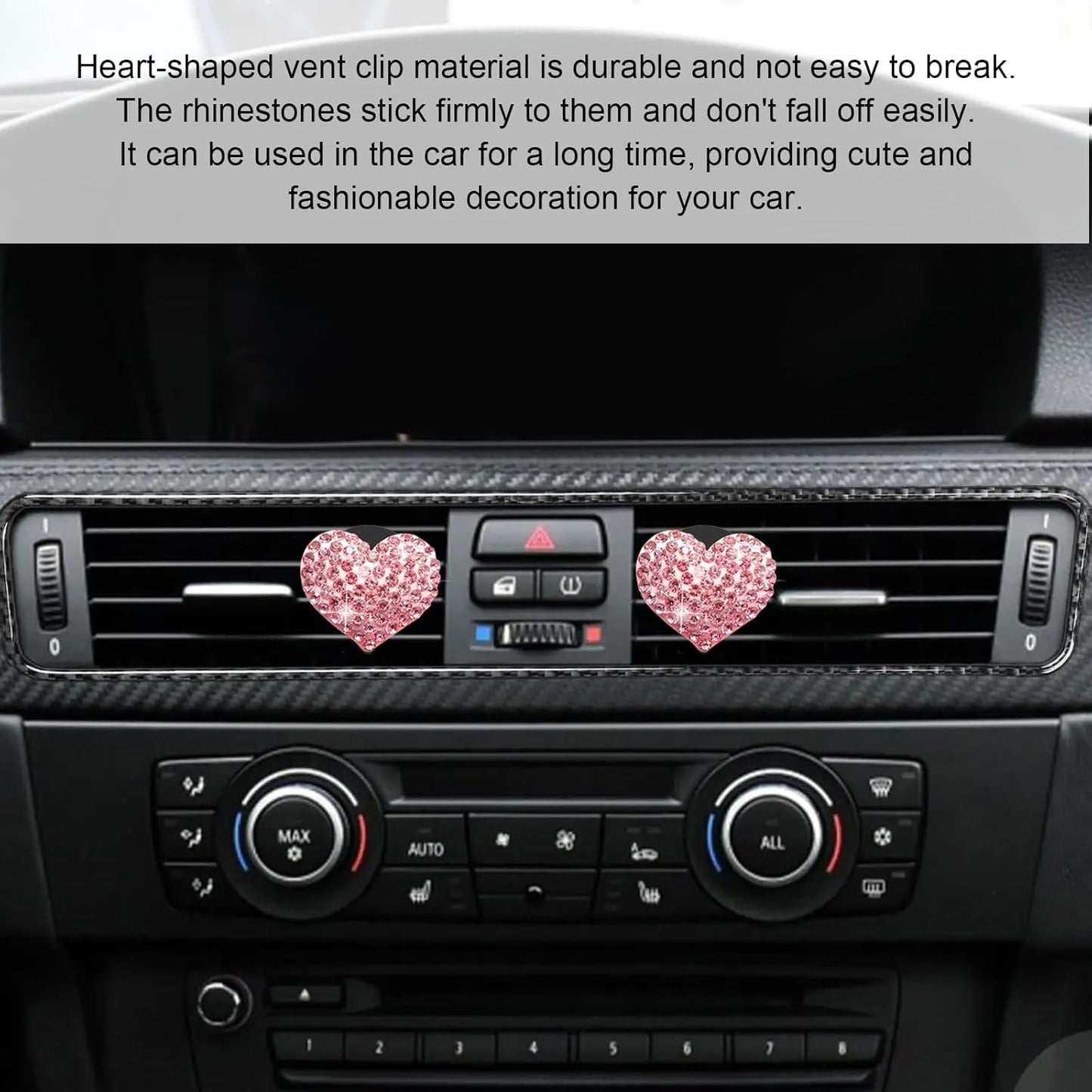 2Pcs Bling Crystal Heart Charms Car Air Vent Clips, Conditioning Outlet Decorative Accessories Universal for Women and Men (Pink)