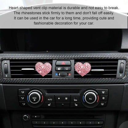 2Pcs Bling Crystal Heart Charms Car Air Vent Clips, Conditioning Outlet Decorative Accessories Universal for Women and Men (Pink)