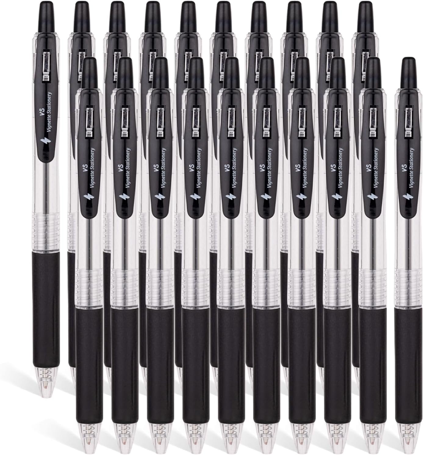 Vignette Stationery Black Ballpoint Pens, 1.0mm Tip, Retractable, Extra Smooth, Quick Dry Ink, Oil Base, Waterproof, Non-Bleeding, 20 Value Pack, School Office University Student Admin Writing Pen