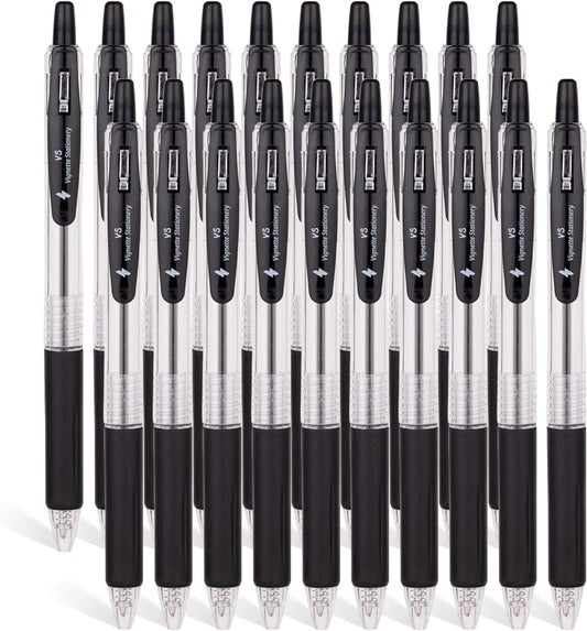 Vignette Stationery Black Ballpoint Pens, 1.0mm Tip, Retractable, Extra Smooth, Quick Dry Ink, Oil Base, Waterproof, Non-Bleeding, 20 Value Pack, School Office University Student Admin Writing Pen