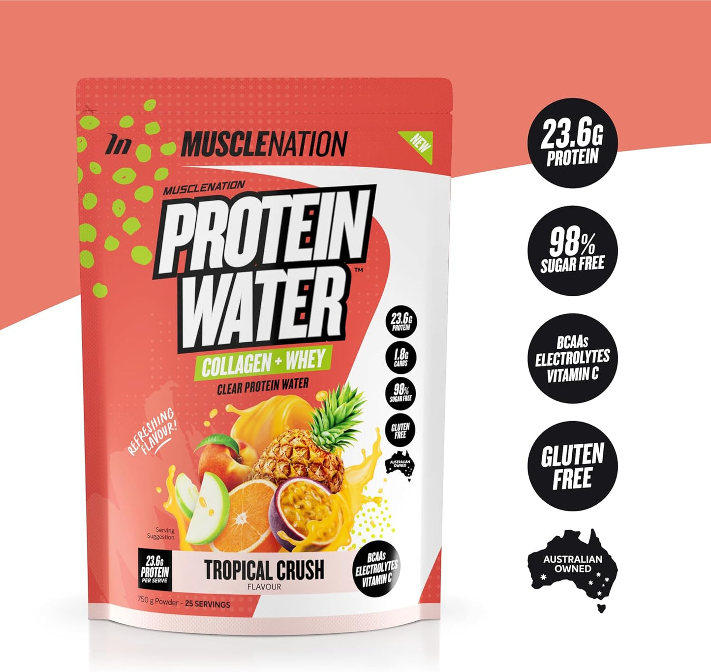 Muscle Nation Tropical Crush Protein Water 750g (25 Serves)