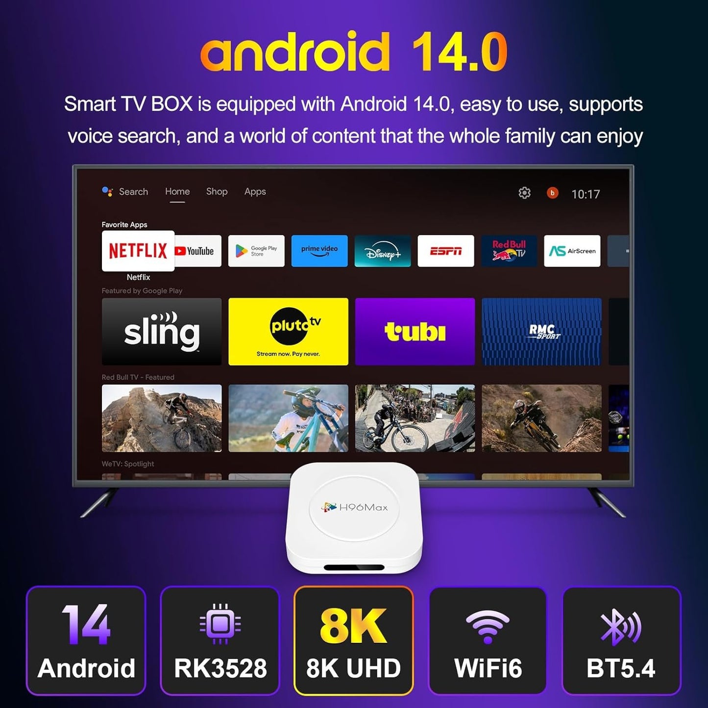 LEFFOT M1 Plus Android 14.0 TV Box 2025, 4K Ultra HD Smart TV Box, 4GB RAM + 32GB ROM, Support HDR10+, 2.4G & 5G WiFi 6, 100M Ethernet, BT 5.4, Voice Control, RK3528 Quad Core ARM Cortex-A53