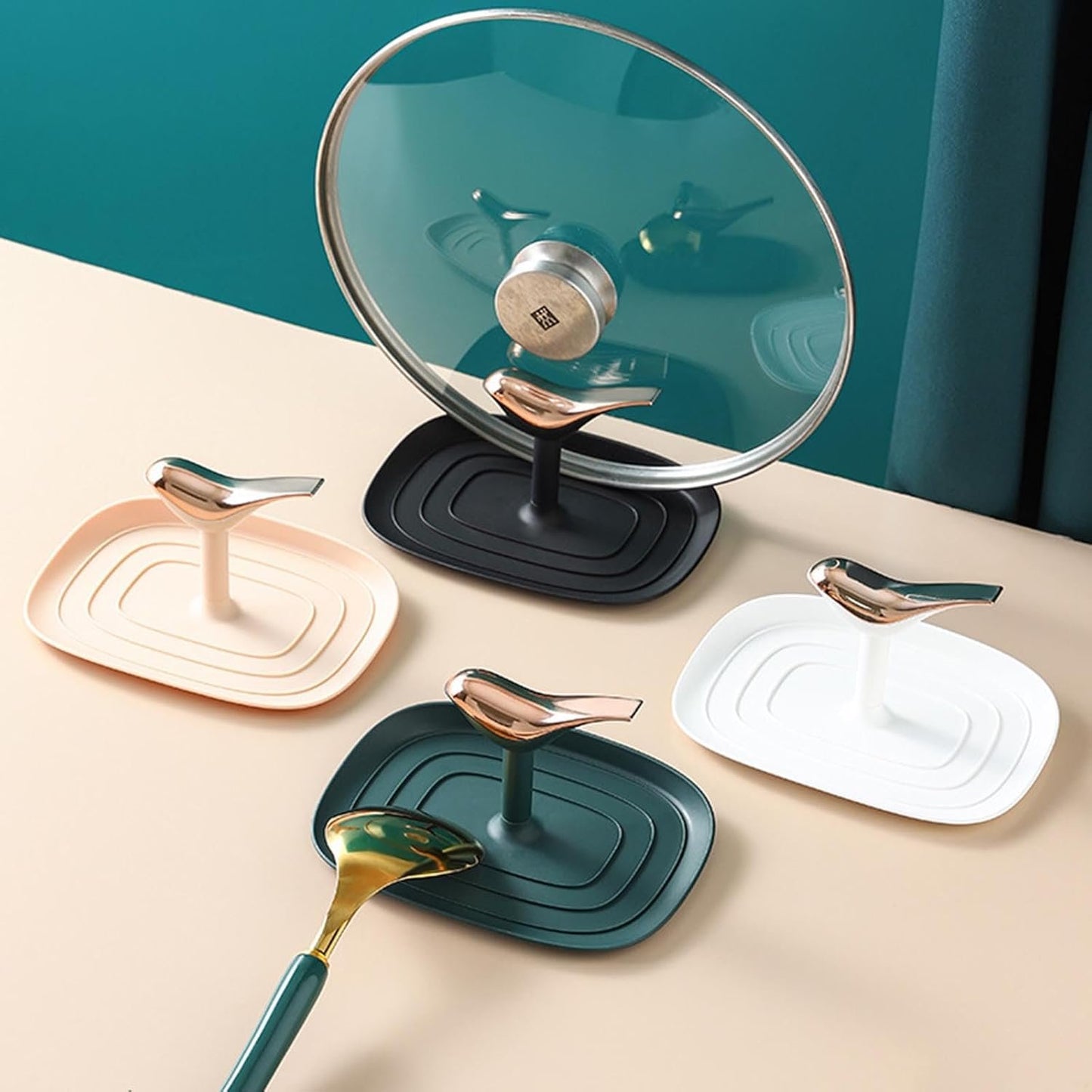Poggiamestolo e supporto per coperchio pentola a forma di uccello con gocciolatoio supporto per utensili da cucina supporto per utensili da cucina gadget convenienza