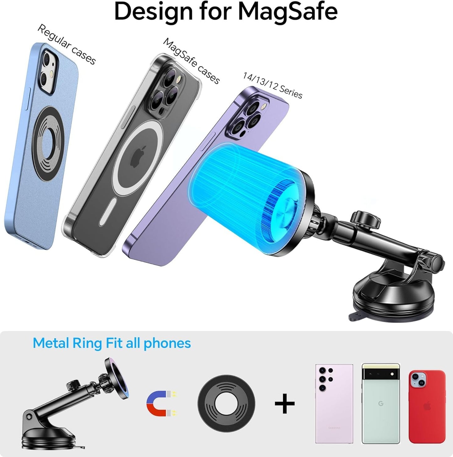 for MagSafe Car Mount【Windshield+Vent+Dash】Magnetic Phone Holder Car Suction Cup Phone Holder for Car Phone Holder Mount 【Strong Magnets】Support Cellulaire Auto for iPhone 16 Pro Max 15 14 13 12 Plus